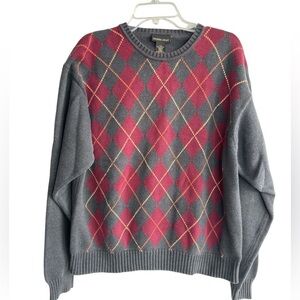 Daniel Gray Sweater Mens Large Argyle Pullover Gray 100% Cotton Golf Classic